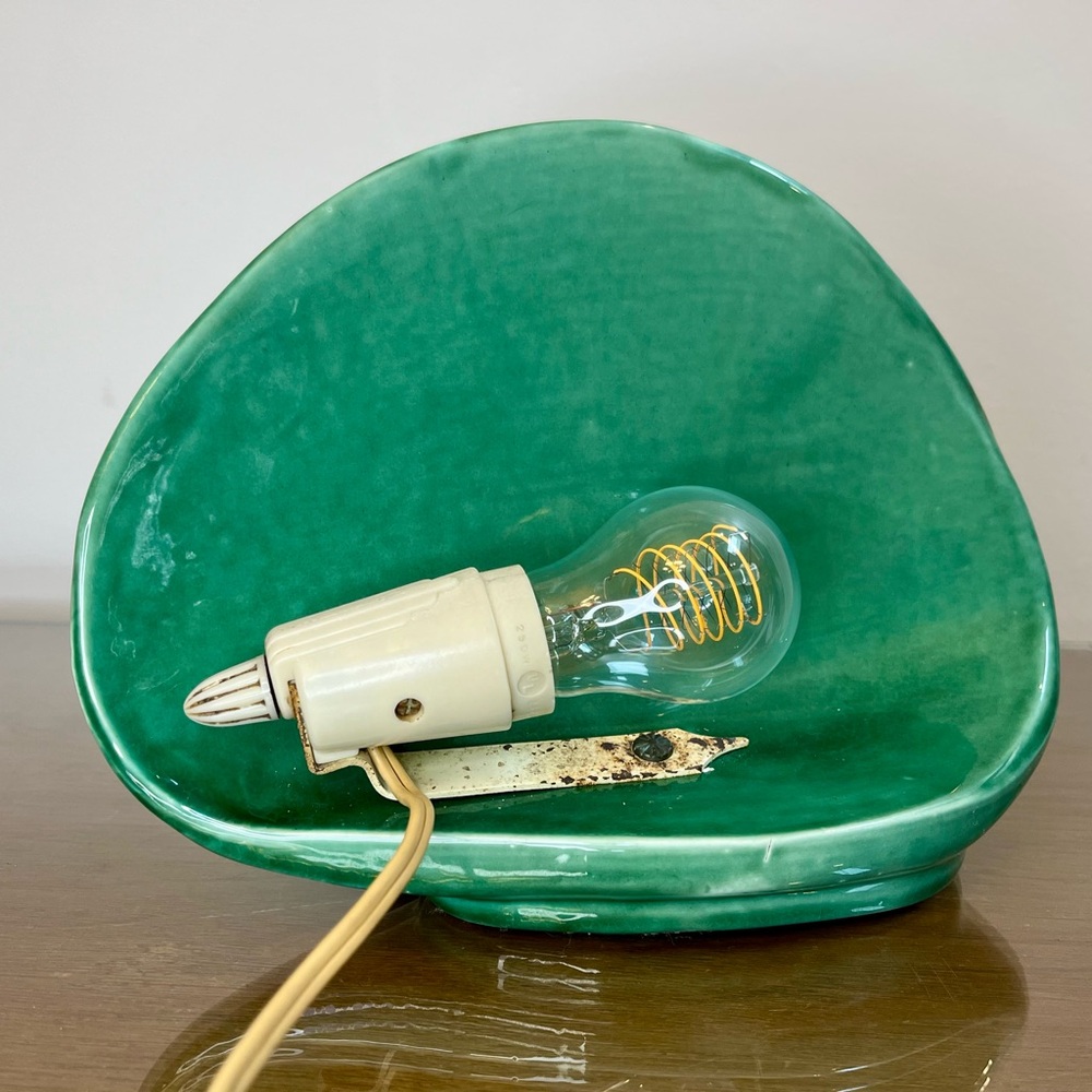 Vintage MCM TV Lamp - Planter, Green Drip Glaze, Shell Design Ambient Light Vibe - Picture 7 of 17